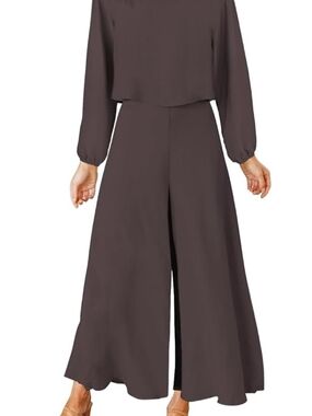 Roylamp 2 Piece Crop Top And Wide Leg Pant Long Sleeve Flowy Casual Dressy  XL